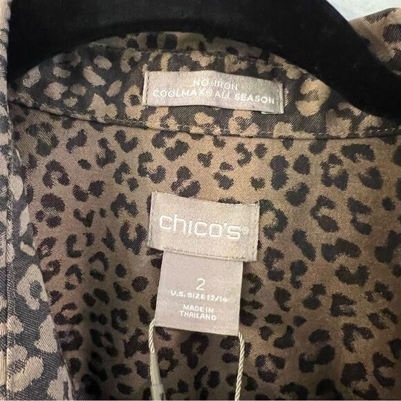 NWT Chico’s Shirt No-iron Coolmax All Seasons Animal Print Size 2 (Lg 12) Brown - Picture 3 of 7